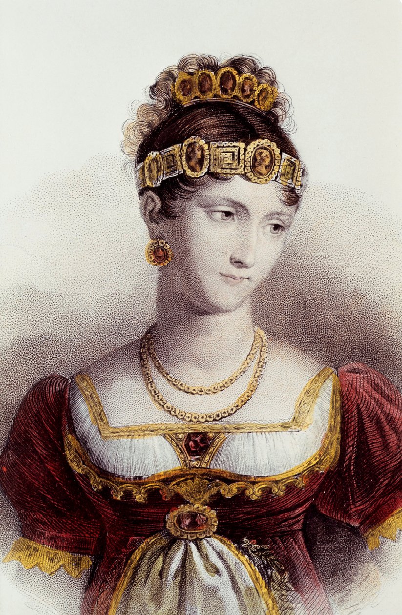 Portrét Pauline Bonaparte (barevné lito) od Francois Seraphin (after) Delpech