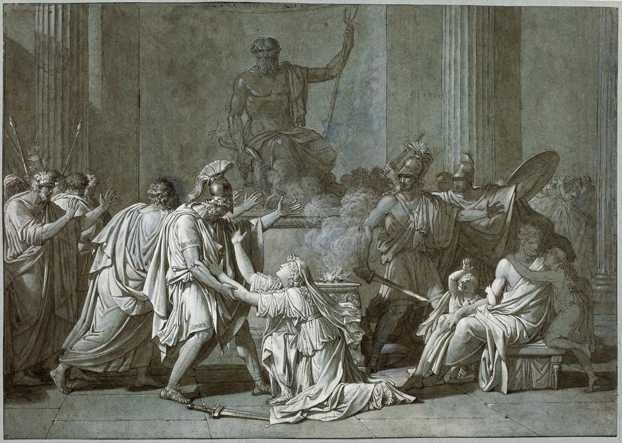 Cléombrote a Léonidas, kolem roku 1795 (pero a inkoust s kvašem na papíře) od Francois Xavier Fabre