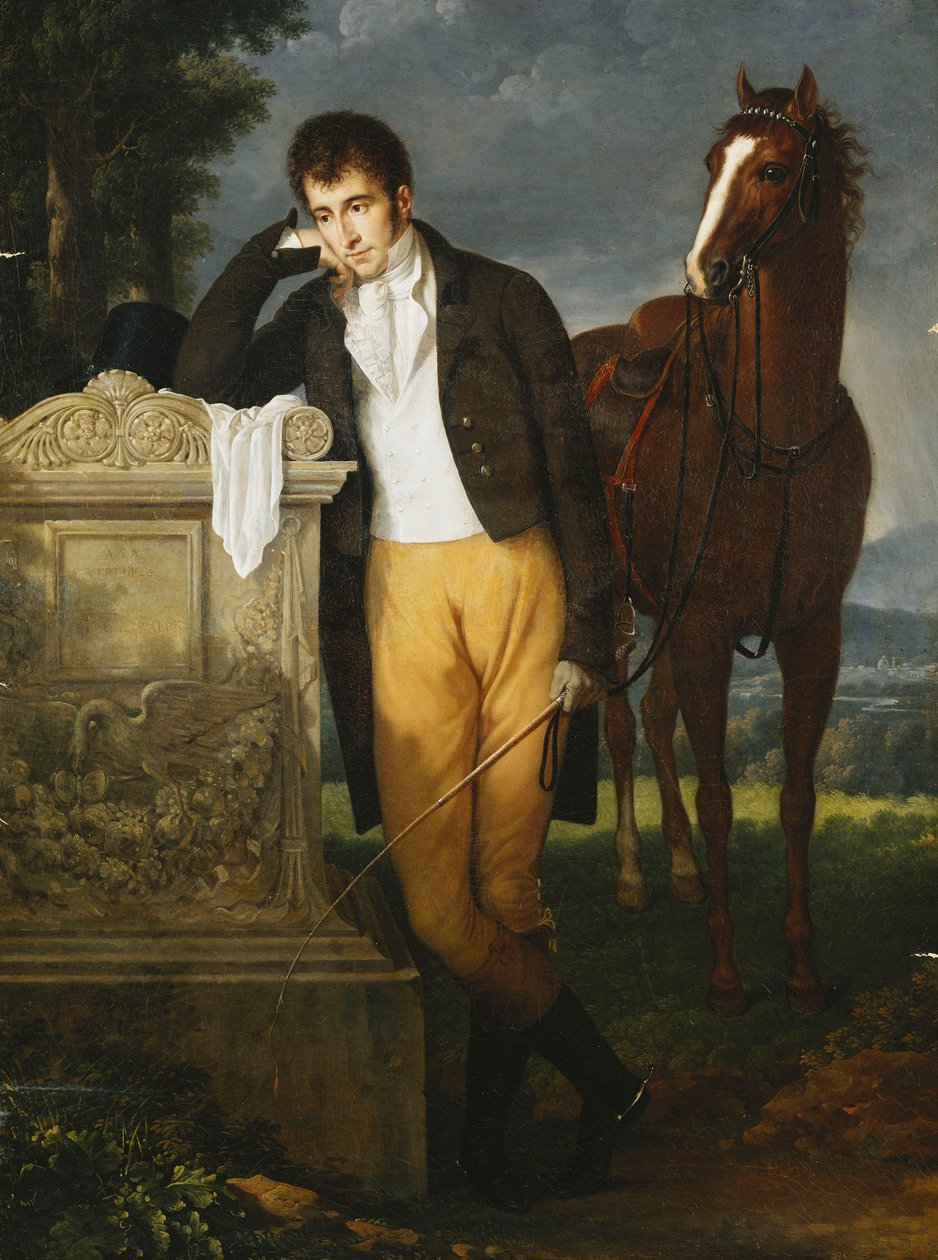 Portrét Dona Luigiho Grimaldiho, prince Santa Cruce, markýze de Pietro Vajrana de Monaco et Genes, opírajícího se o hrob své snoubenky Fanny, markýze de Grimaldi, 1804 od Francois Xavier Fabre