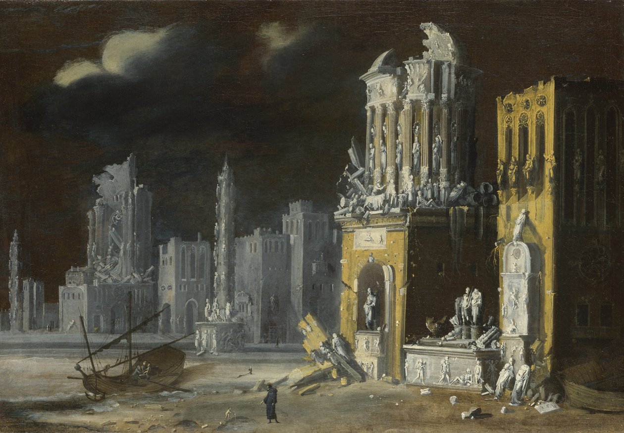 Fantastické ruiny se svatým Augustinem a dítětem, 1623 od Francois de Nome