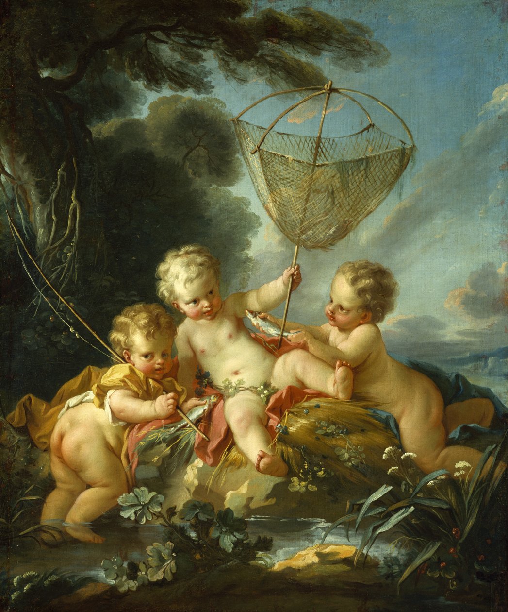 Putti jako rybář, kolem 1744 od François Boucher