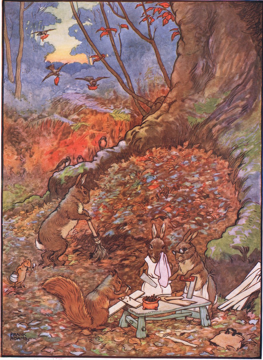 Žádné pohřbívání tento pěkný pár nikdo nedostane, ale Robin Redbreast je láskyplně přikryl listím, 1930s od Frank Adams