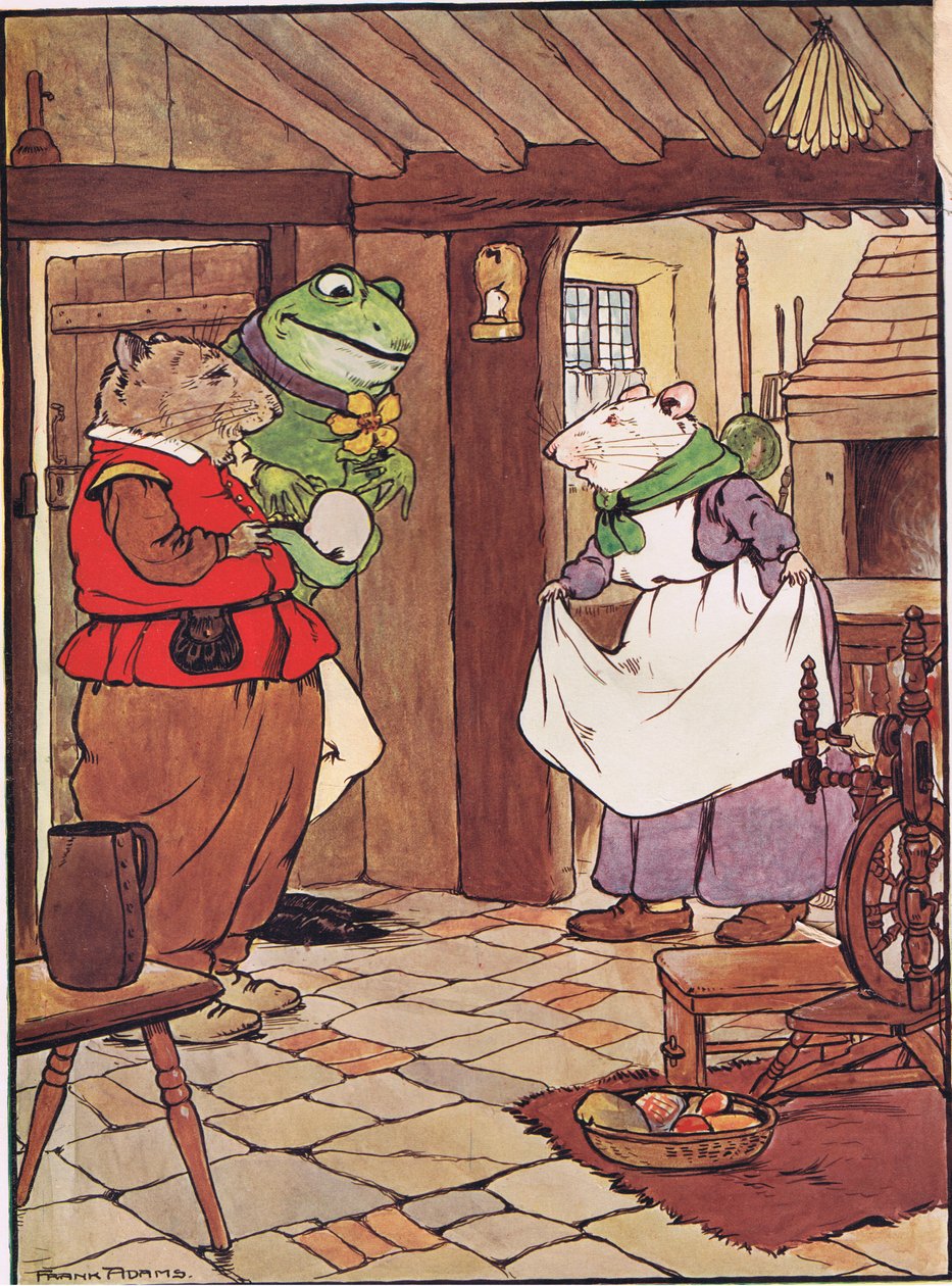Modli se, Mistress Mouse are you inside, ilustrace z „The Frog would a Wooing Go“ od Charlese H. Bennetta, 1916 od Frank Adams