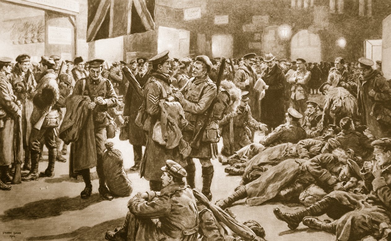 Po Fleeting Furlough: Britští veteráni čekající na flanderský příkopový speciál ve Victorii, 1914-19 od Frank Dadd