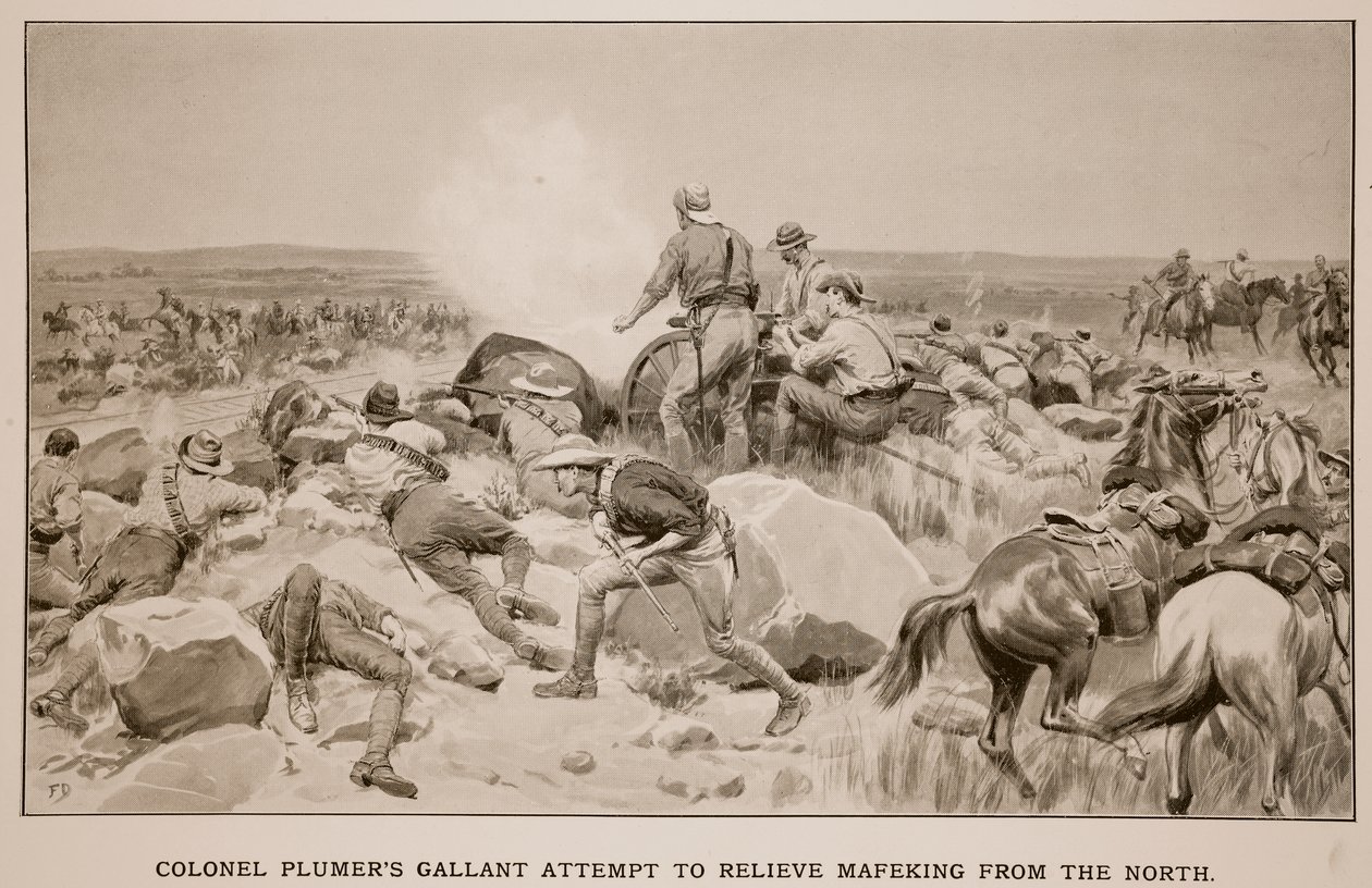 Galantní pokus plukovníka Plumera osvobodit Mafeking ze severu, po F. J. Mackenzie od Frank Dadd