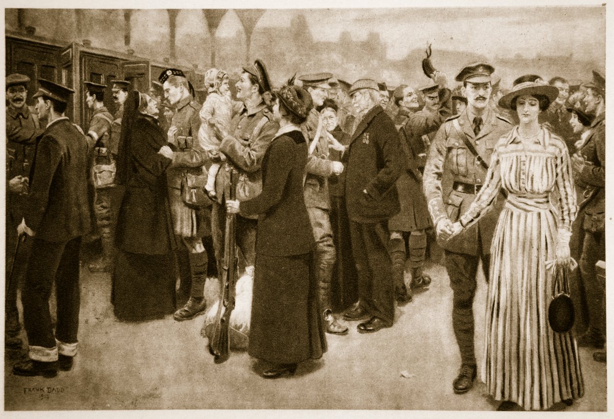 Okamžik rozloučení: Dojemná scéna na nádraží Victoria v době války, 1915 od Frank Dadd