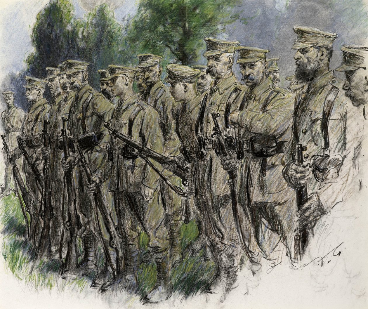 Fall In Norfolk Volunteers, cca 1916 (pastel na papíře) od Frank Gillett