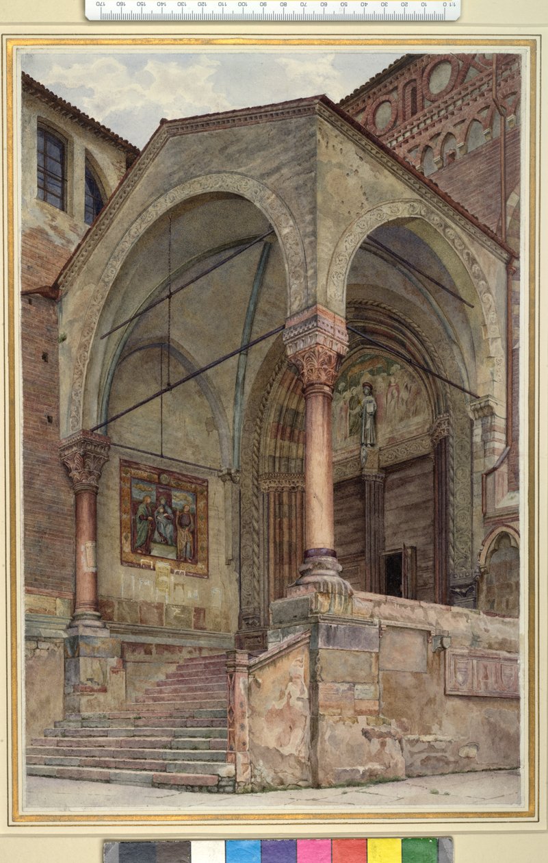 Severní veranda San Fermo Maggiore, Verona, Itálie, c. 1884 akvarel na tkaném papíře od Frank Randal