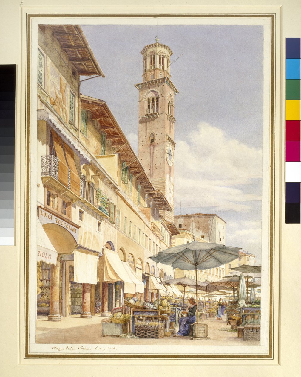 Piazza delle Erbe, Verona, červen - září 1884 (akvarel přes grafit na tkaném papíře) od Frank Randal