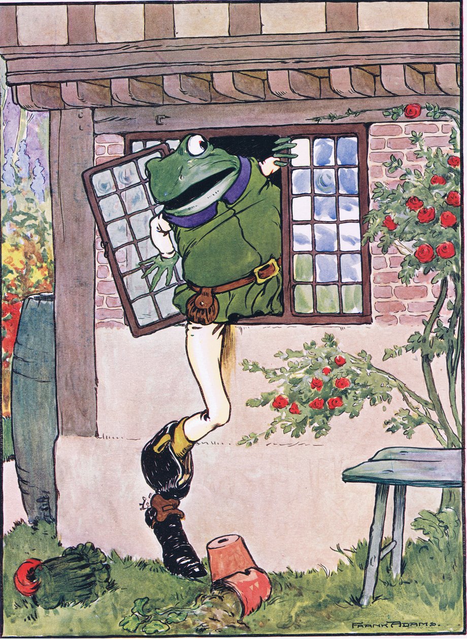 Žába prolezla oknem, ilustrace z „The Frog would a Wooing Go“ od Charlese H. Bennetta, 1916 od Frank Adams