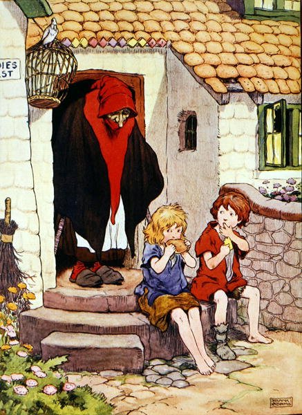 Ilustrace z „Krásné knihy říkanek, příběhů a obrázků“, kterou vydalo nakladatelství Blackie & Son (barevné lito) od Frank Adams