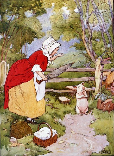 Ilustrace z „Krásné knihy říkanek, příběhů a obrázků“, kterou vydalo nakladatelství Blackie & Son (barevné lito) od Frank Adams