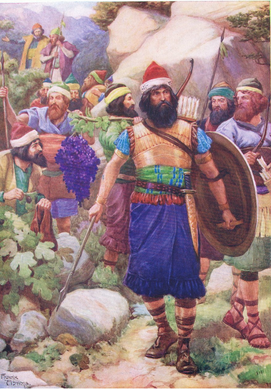 Skauti si prohlížejí zaslíbenou zemi z knihy The Bible Picture Book vydané Thomasem Nelsonem, kolem roku 1950 od Frank Adams