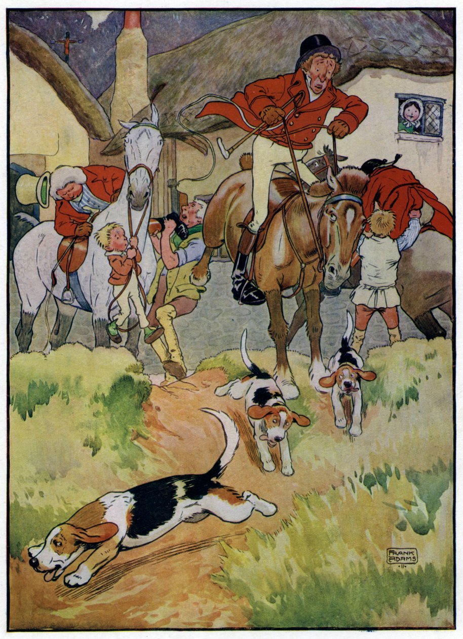Tři veselí lovci (barevná litografie) od Frank Adams