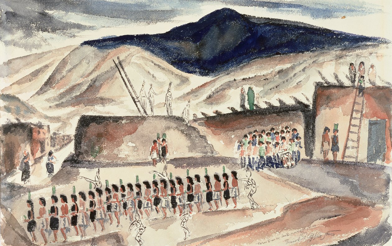 Green Corn Dance, Santa Domingo, N.M., před rokem 1932 (wc na papíře) od Frank Applegate
