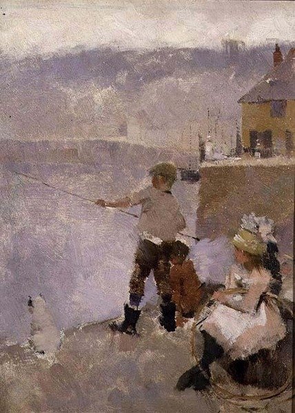 Rybaření na nábřeží od Frank Bramley