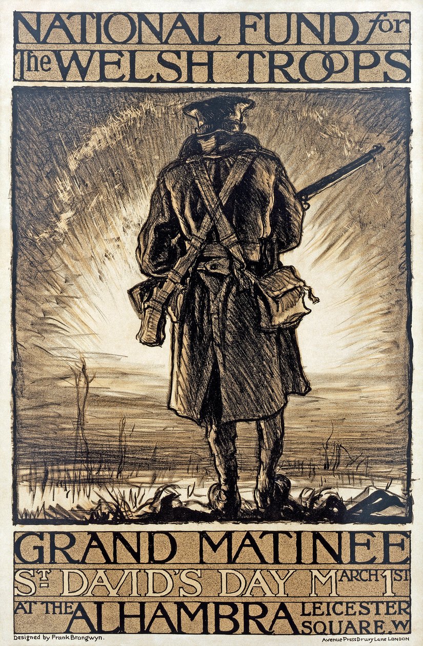 Plakát propagující fundraisingovou akci pro Národní fond pro velšské jednotky, 1. března 1915, od Frank Brangwyn
