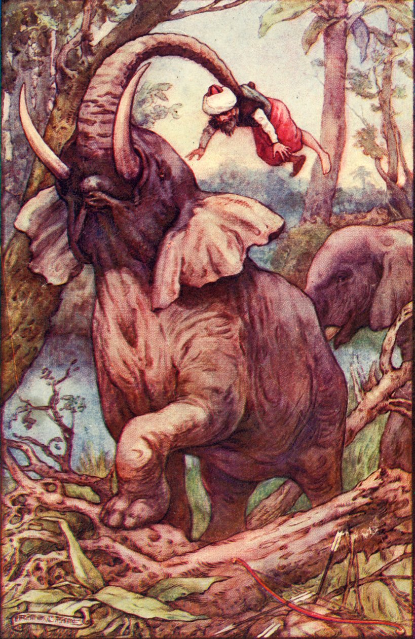 Zvíře mě zvedlo svým chobotem a položilo si mě na ramena, c1930. od Frank C. Pape