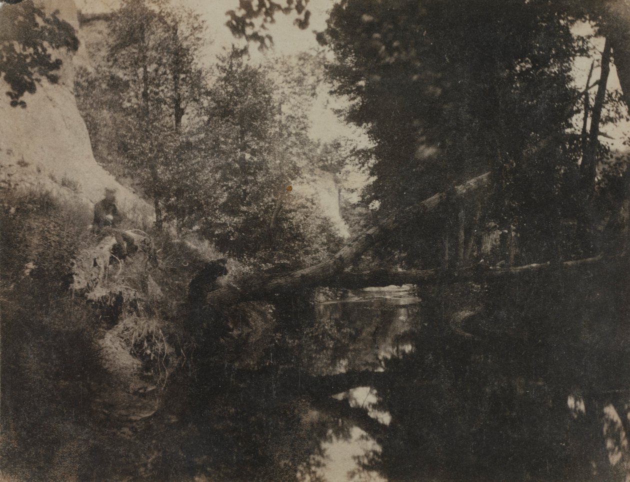 Krajina se sedící postavou na břehu potoka, c. 1856. od Frank Chauvassaignes