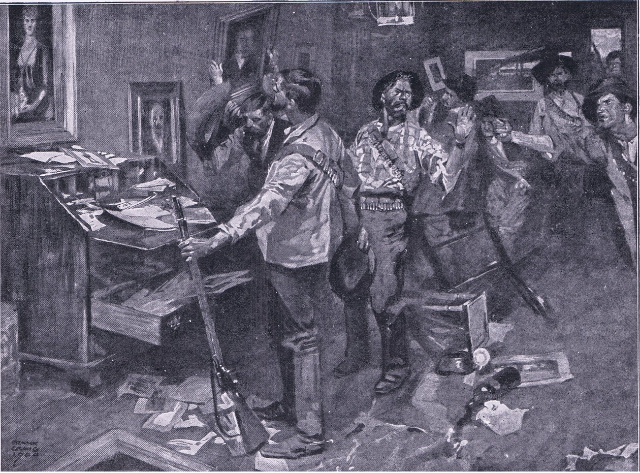Respektováno i nepřáteli: incident búrského nájezdu v Natalu, ilustrace z Po Pretorii: Guerilla War, 1902 od Frank Craig
