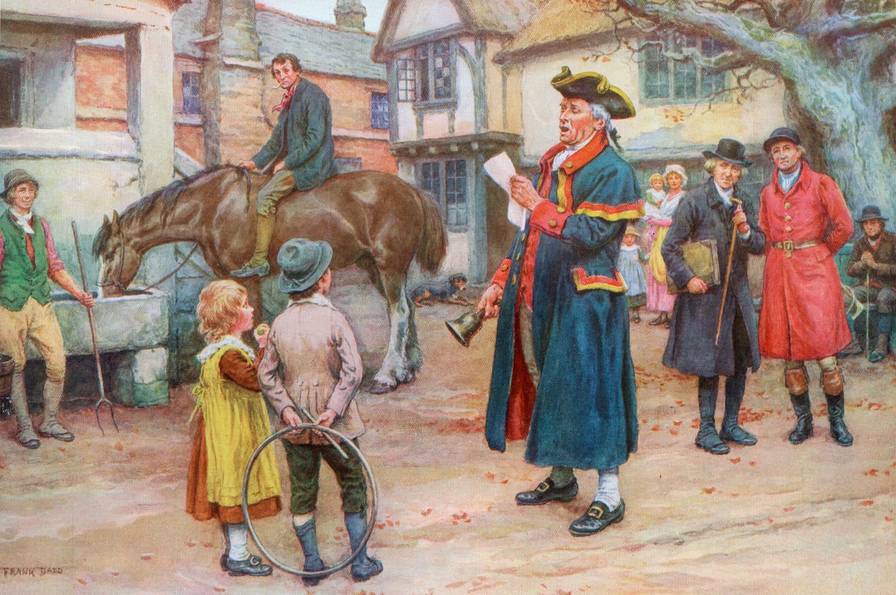 Městský křikloun čtoucí zprávy, cca 1925 (sítotisk) od Frank Dadd