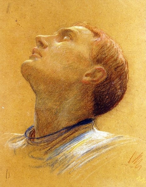 Studie obrácené hlavy (barevné křídy na papíře) od Frank Dicksee