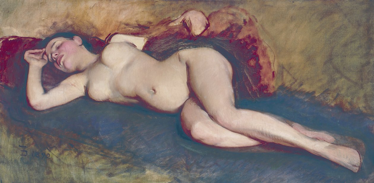 Ležící akt (olej na plátně) od Frank Duveneck