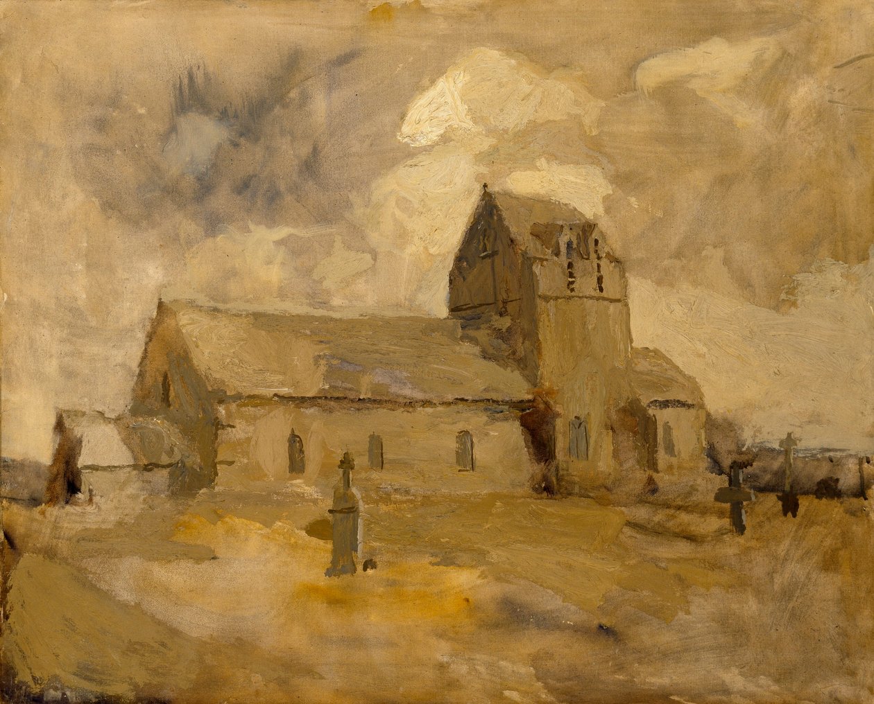 Vesnický kostel a hřbitov, Bretaň od Frank Edwin Scott