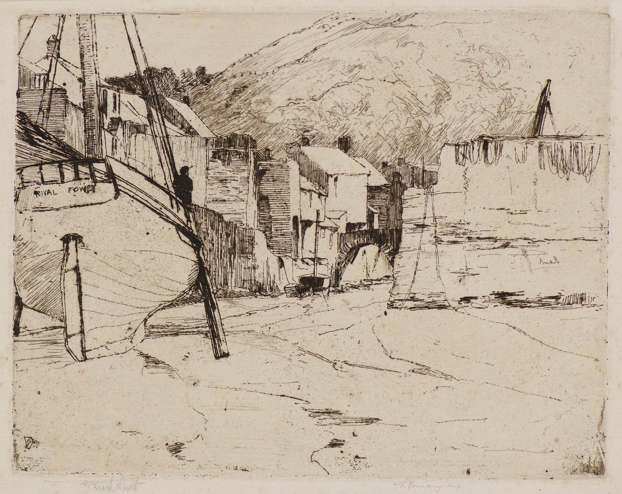 Přístav Polperro s mostem (lept) od Frank and Goulding Frederick Short