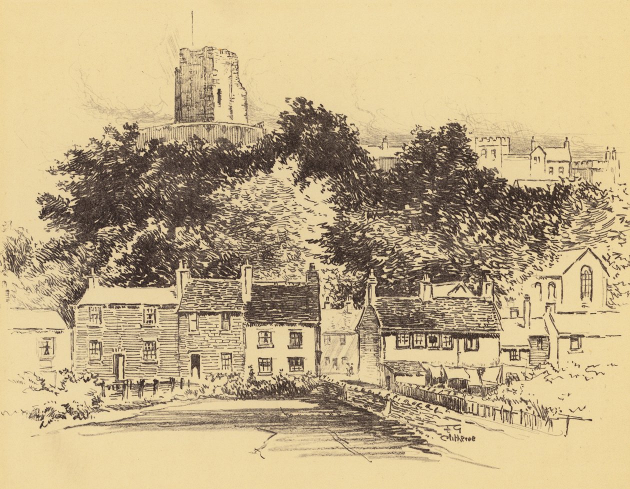 Clitheroe Castle (litografie) od Frank Greenwood