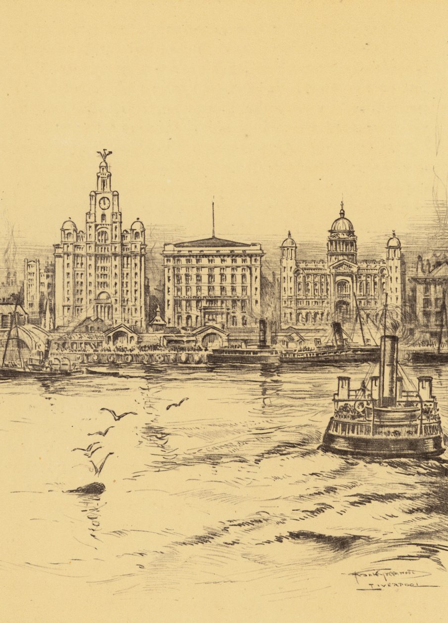 Liverpool, The New Water Front (litografie) od Frank Greenwood