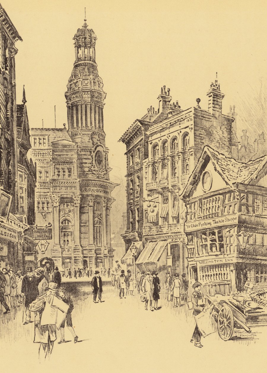 Manchester, The Royal Exchange a Old Market Place (litografie) od Frank Greenwood