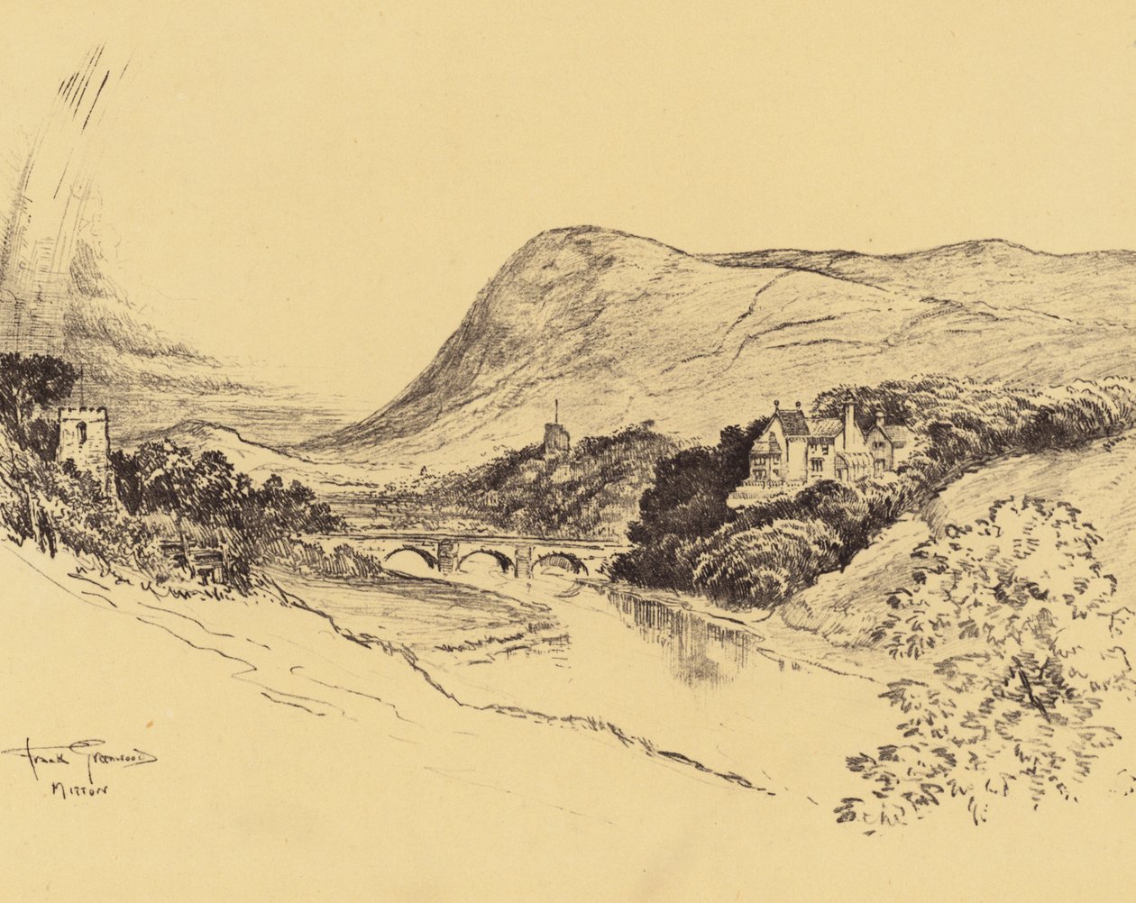 Ribblesdale a Pendle Hill (litografie) od Frank Greenwood