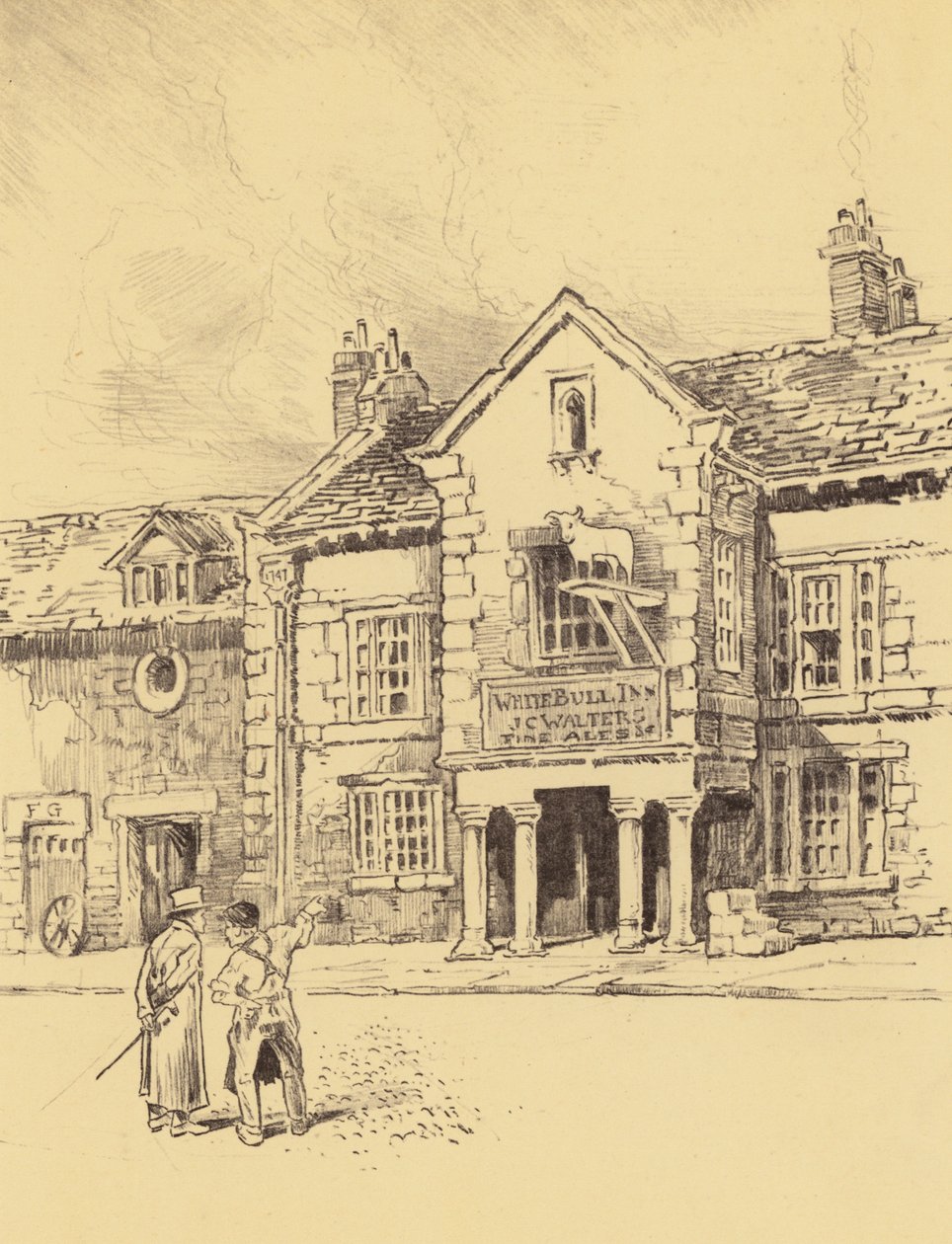Ribchester, Ancient Inn (litografie) od Frank Greenwood