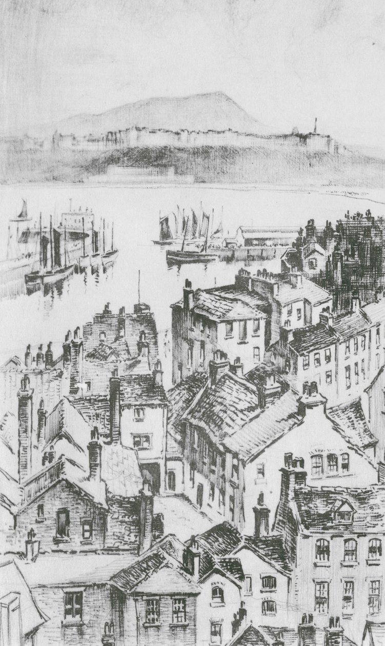 Scarborough z Castle Hill (litografie) od Frank Greenwood