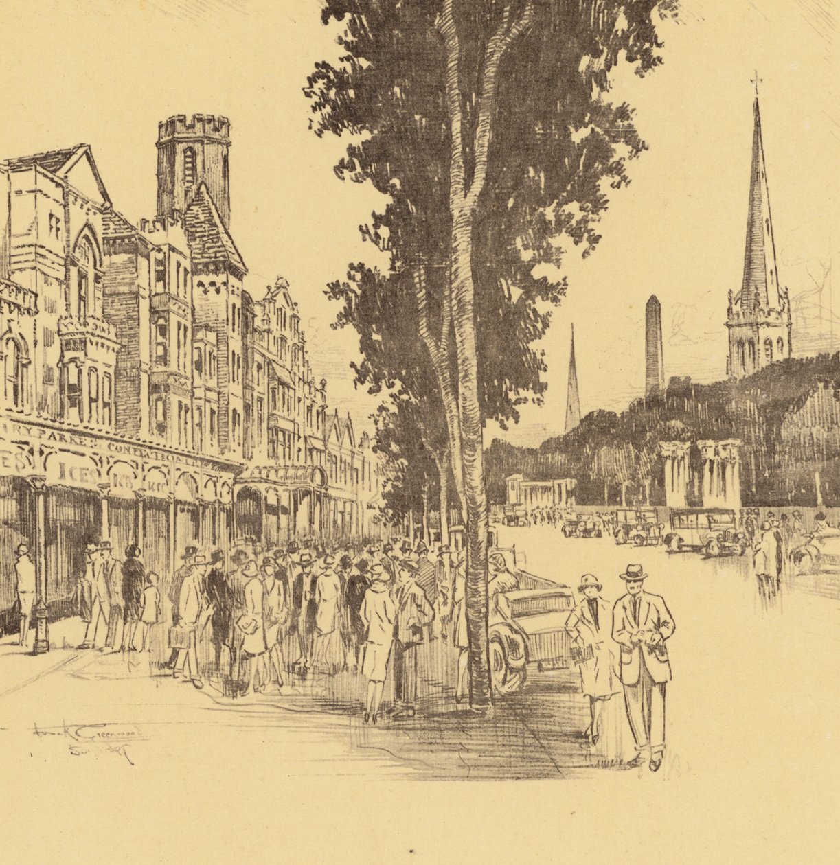 Southport, Lord Street (litografie) od Frank Greenwood