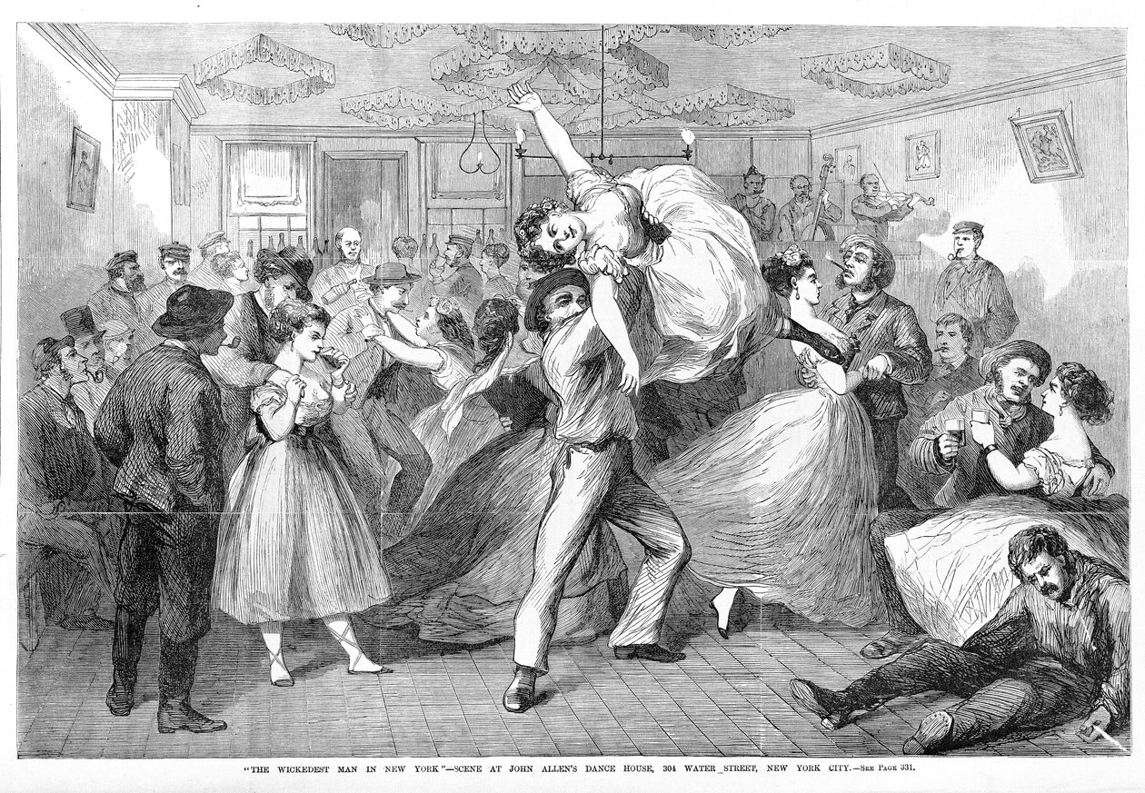 The Wickedest Man in New York, scéna z John Allans Dance House, 304 Water Street, New York City, z Frank Leslies Illustrated Newspaper, 1868 od Frank Leslie