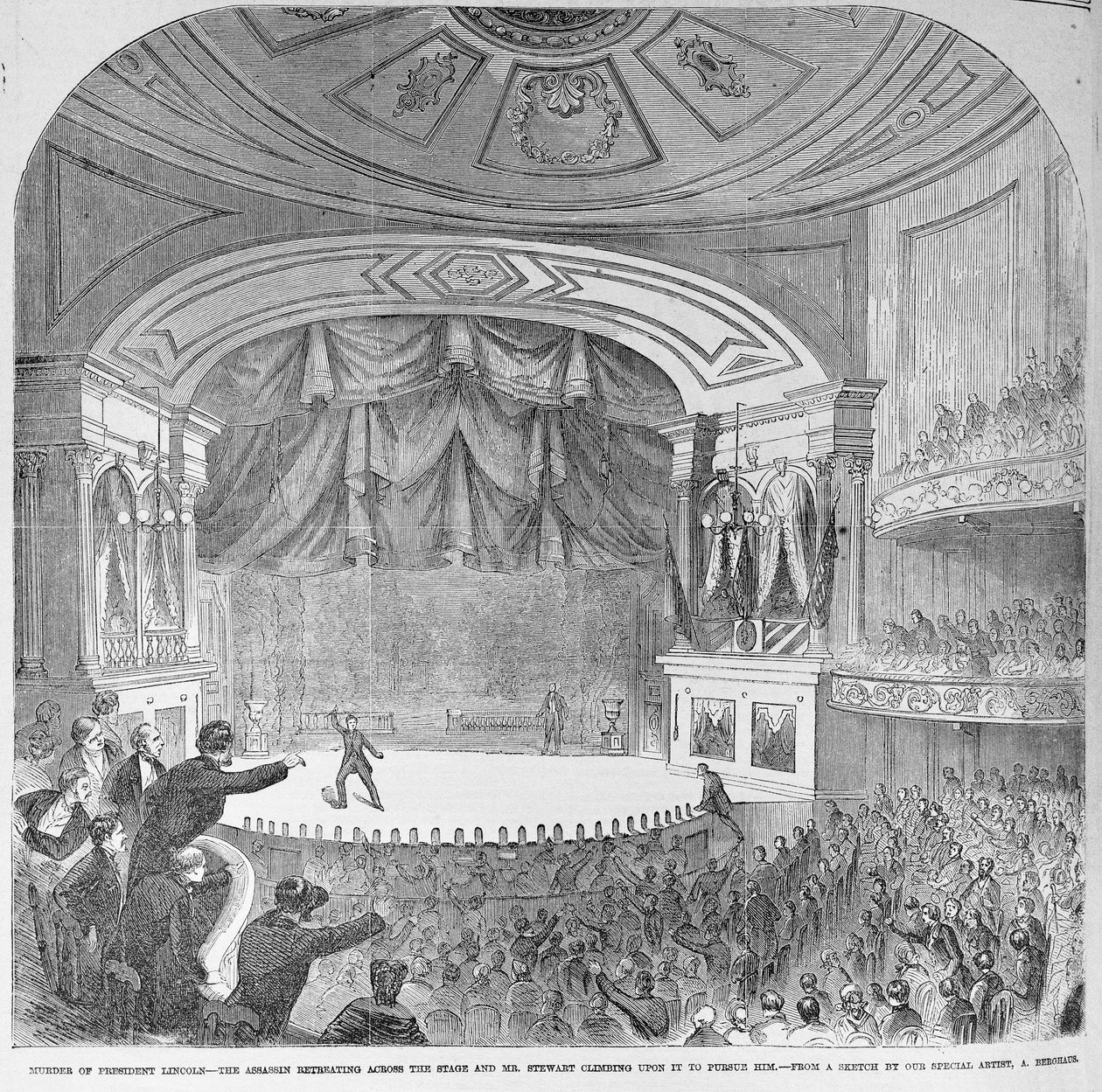 Atentát na Abrahama Lincolna (1809-65) v lóži ve Fordově divadle, 14. dubna 1865, z 
