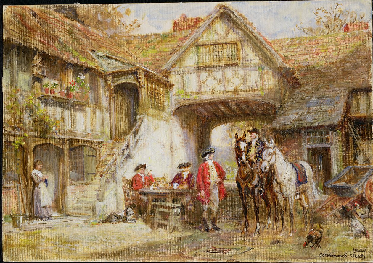 Hostinec u cesty (olejová skica) od Frank Moss Bennett