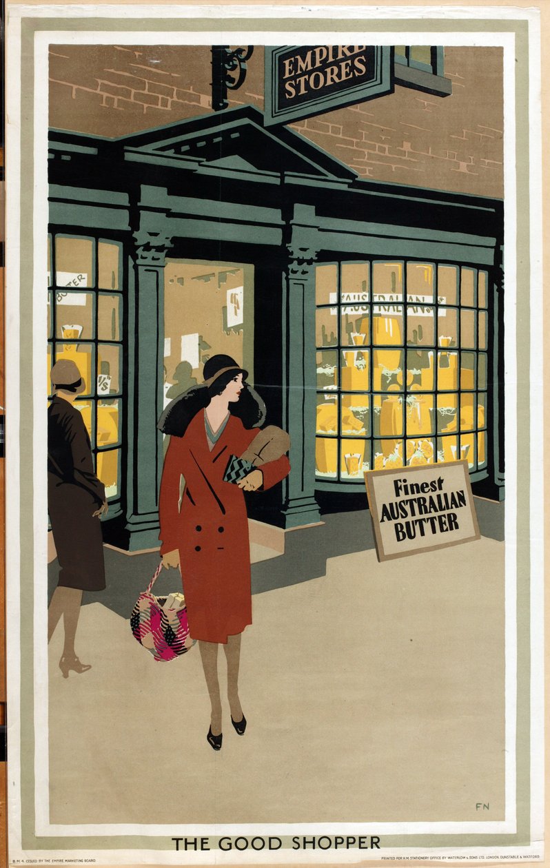 The Good Shopper sarjasta "Empire Buying Makes Busy Factories" (väri litho) od Frank Newbould