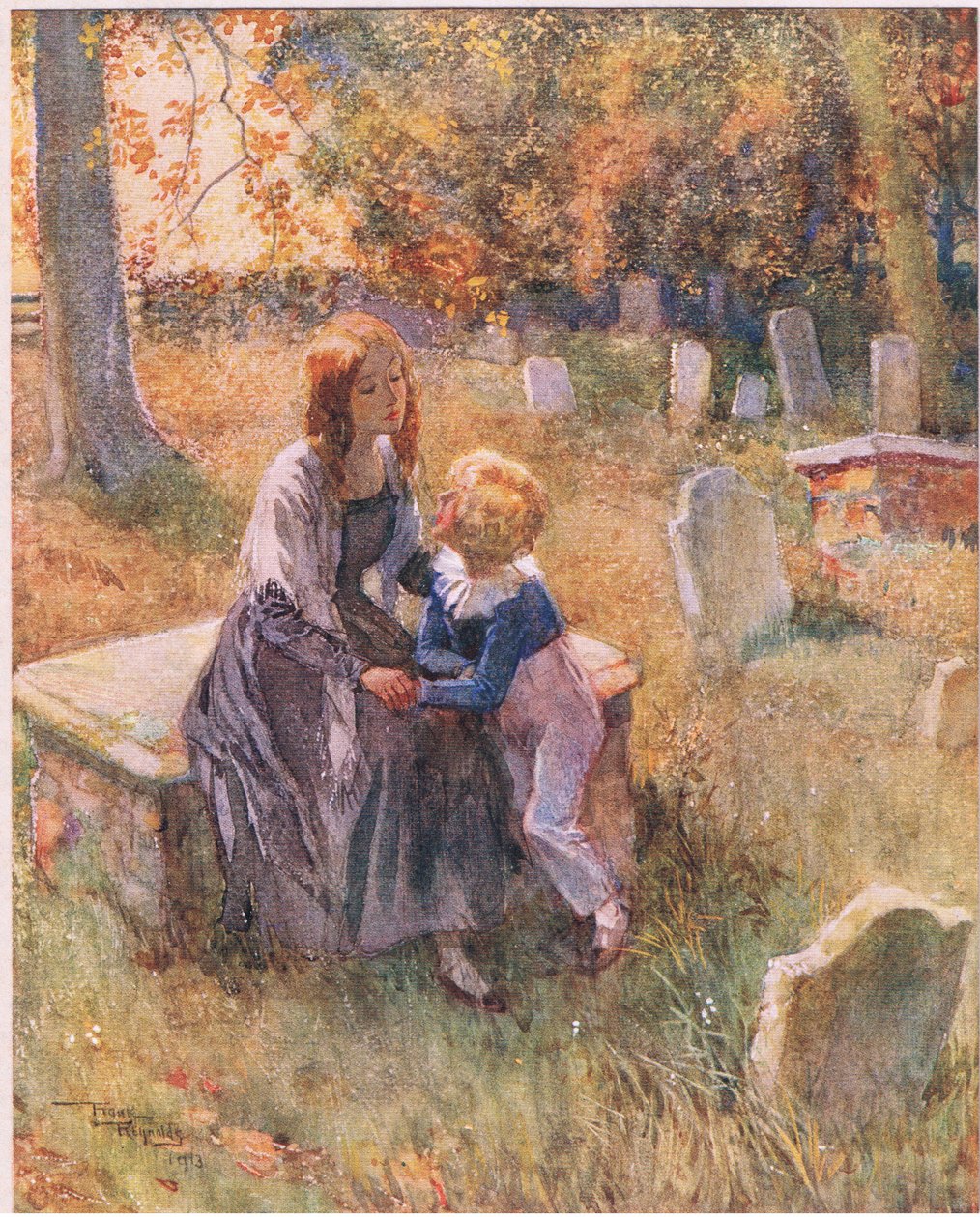 "Neopouštěj nás, Nell, i když je nebe jasné. Neopouštěj nás!", cca 1920 (barevná litografie) od Frank Reynolds