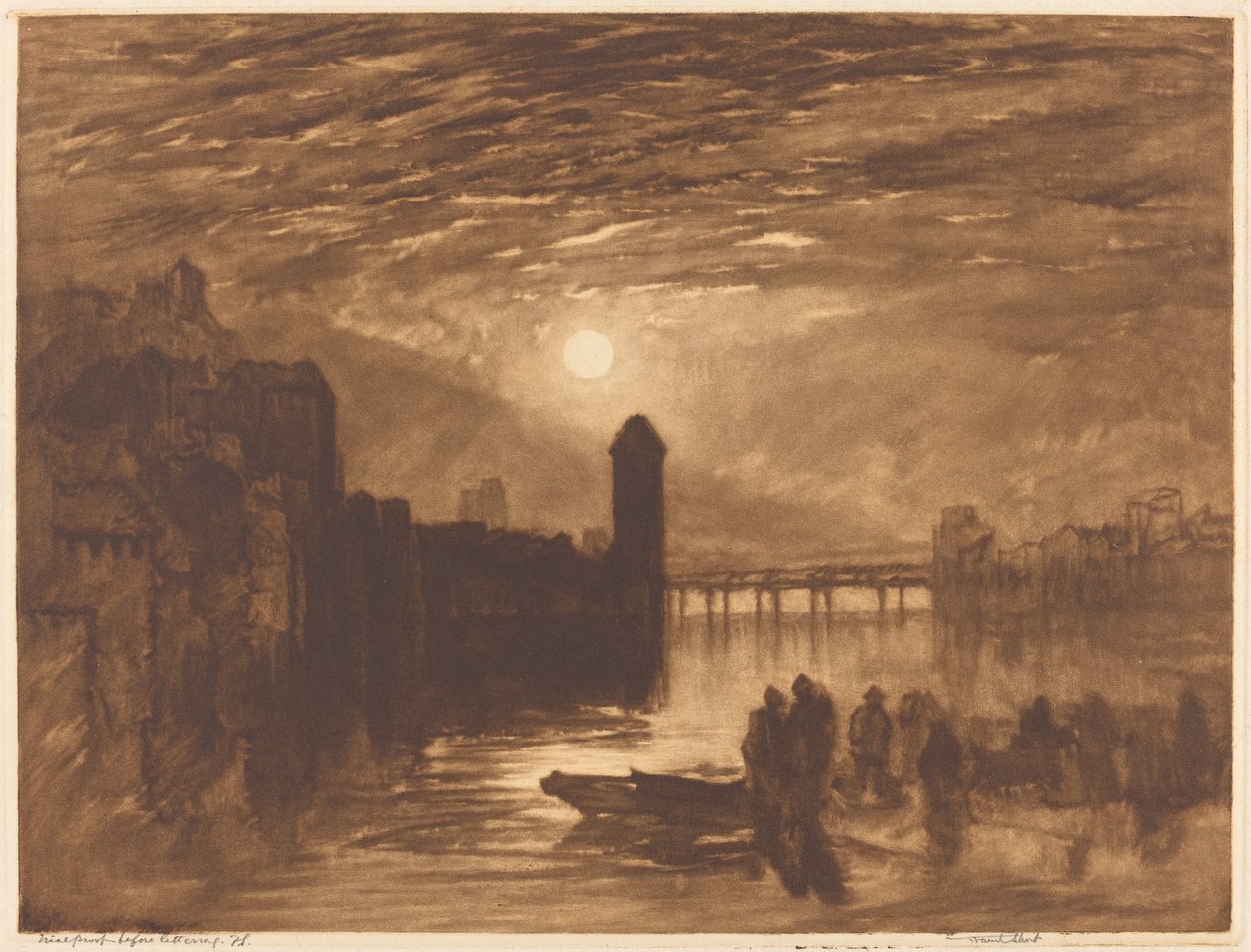 Měsíční svit na řece od Frank Short, after Joseph Mallord William Turner