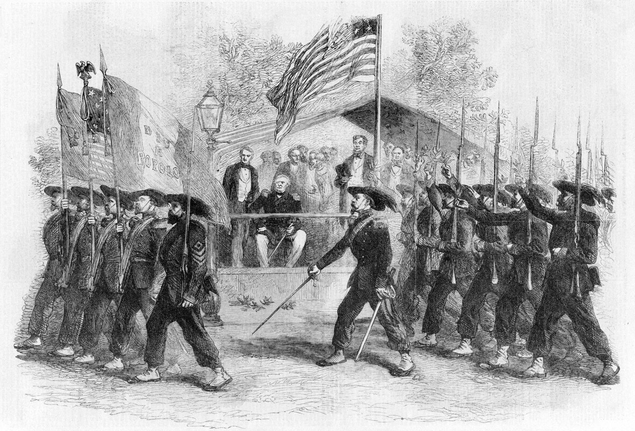 Pochod Garibaldiho gardy před prezidentem Lincolnem, 1861-1865 (cca 1880) od Frank Vizetelly