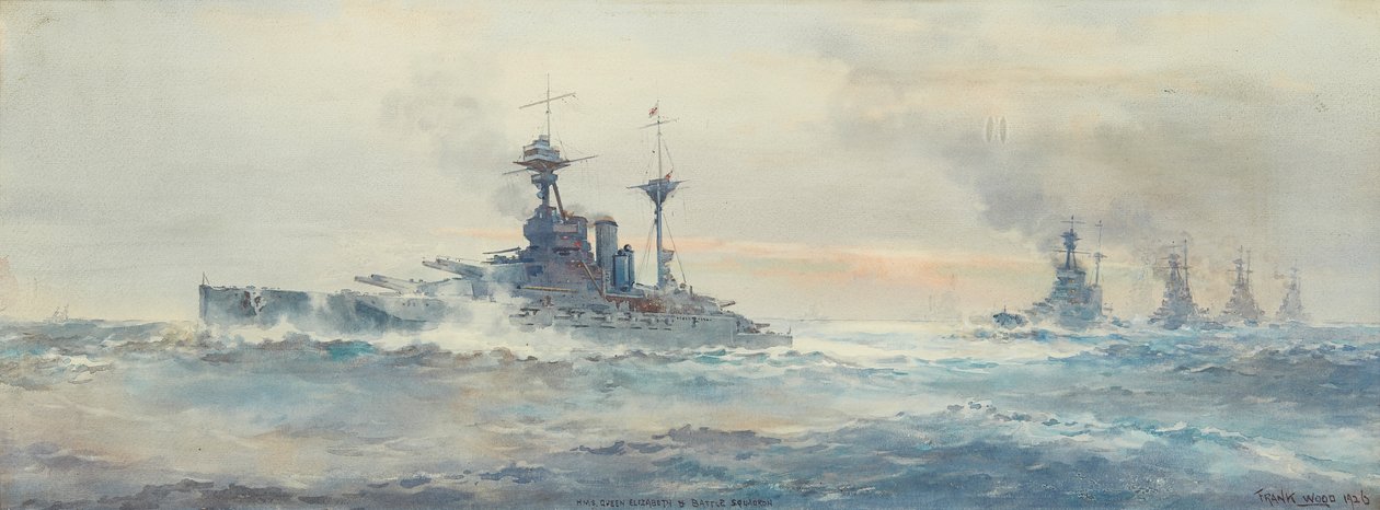 Bitevní eskadra H.M.S. Queen Elizabeth (akvarel) od Frank Watson Wood
