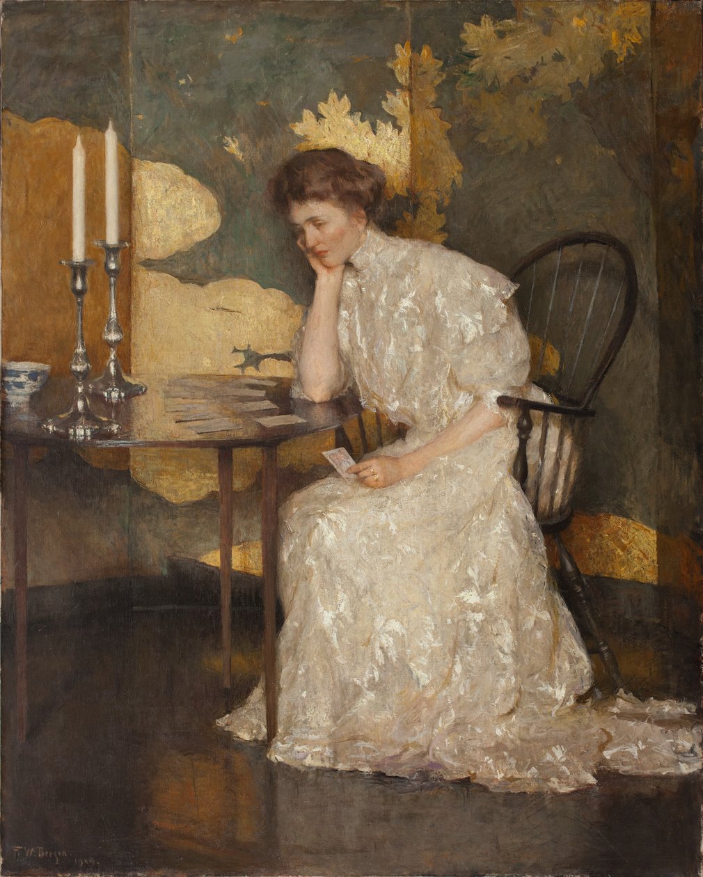 Dívka si hraje s solitaire (olej na plátně) od Frank Weston Benson