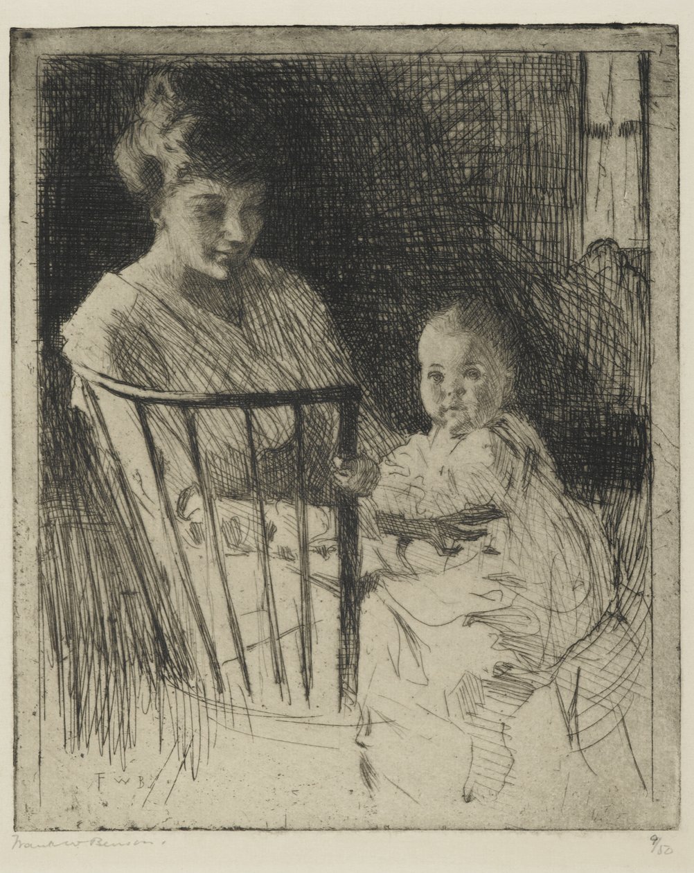 Matka a dítě (lept s nějakou suchou jehlou) od Frank Weston Benson