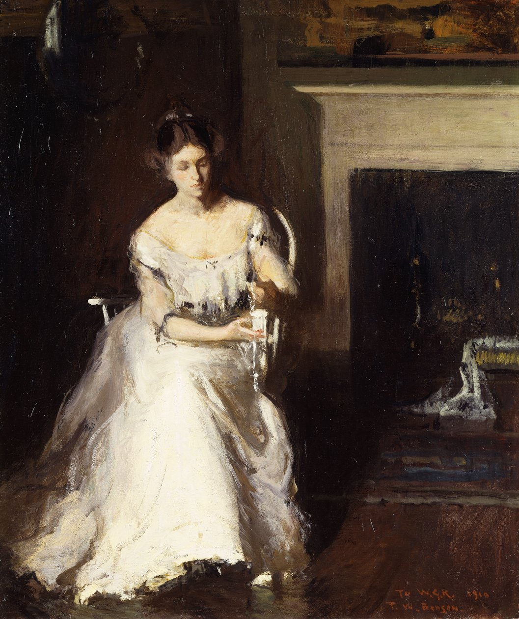 Žena obdivující krajku od Frank Weston Benson
