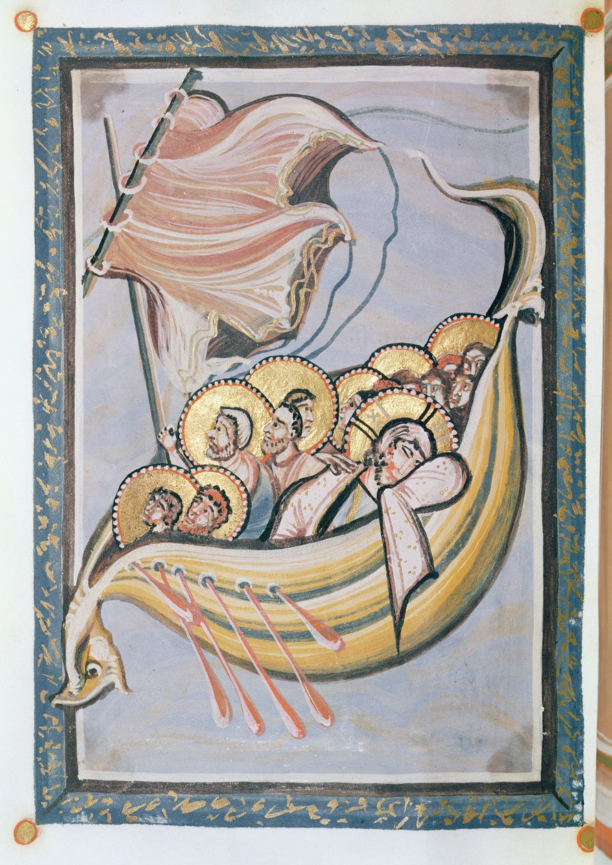 Bouře na moři, z evangelia abatyše Hitdy, c.1020 od Frankish School