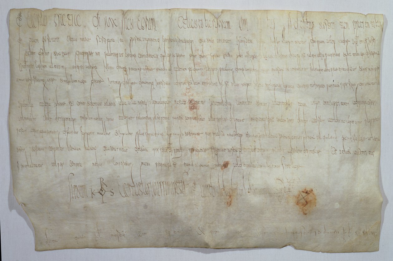 Listina podepsaná císařem Karlem Velikým (742-814) s jeho monogramem (pergamen) od Frankish School