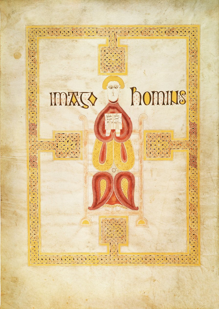 Lat 9389 f.18v Matoušův symbol, "Imago Hominus", Lindisfarne, z Echternachské knihy evangelií, kolem roku 700 od Frankish School